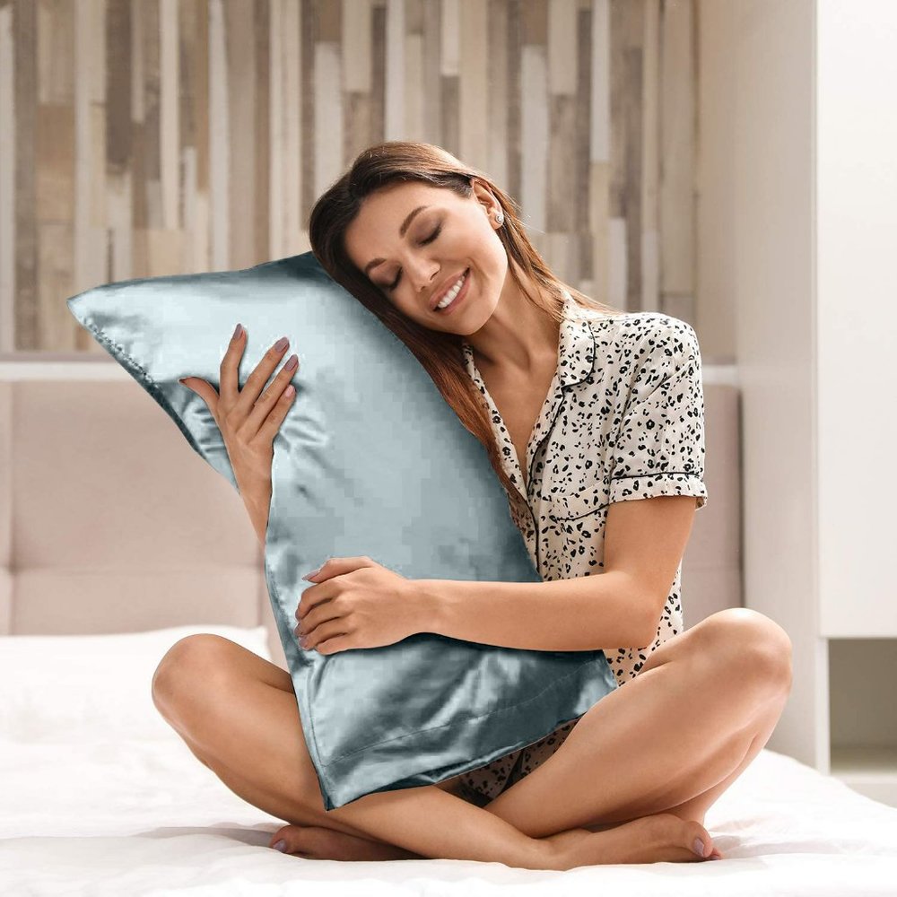 Oussum Silky Luxury Standard Bedding Pillowcase Satin Cushion Cover Set of 2